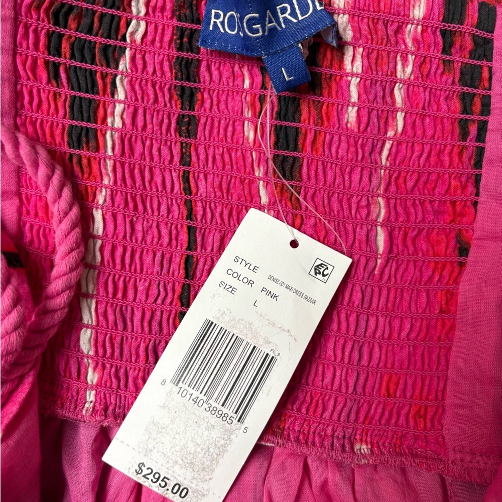NWT Ro’s Garden Denise halter pink Ikat maxi dress with elastic back Large - Picture 7 of 8
